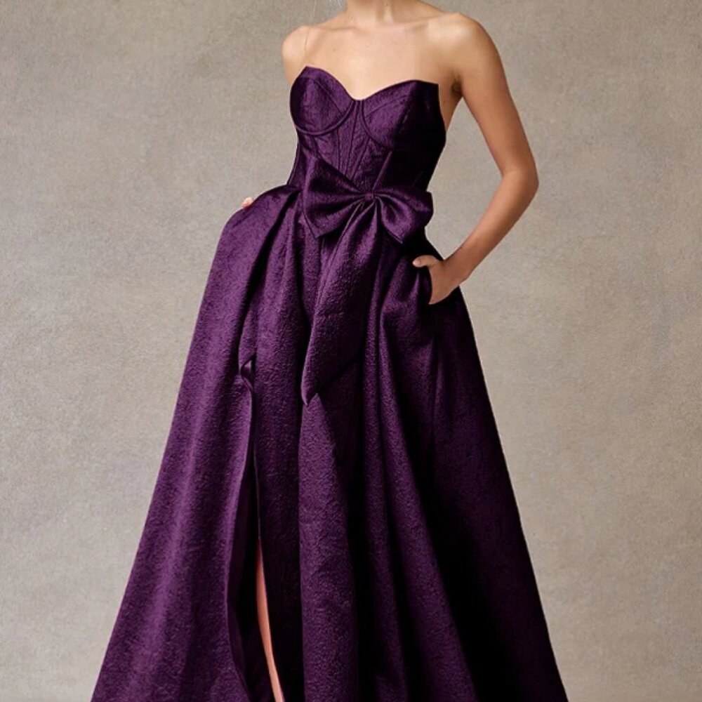 Elegant Strapless Purple Evening Gown